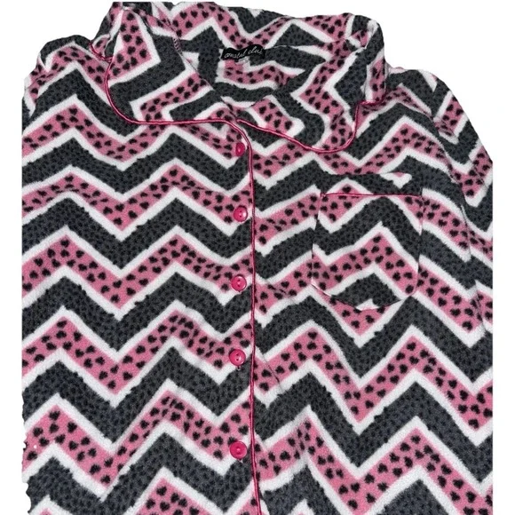 Coastal Club Girls XL 14/16 Pajama Set Pink Black Chevron Fleece 2pc PJ Set - Picture 6 of 9